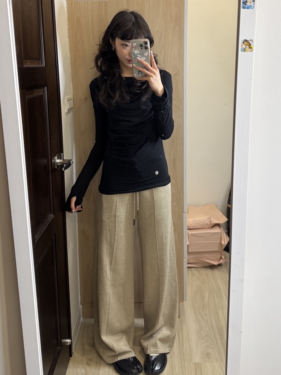 【Flare up】Drape Long Sleeve [Black / Grey]