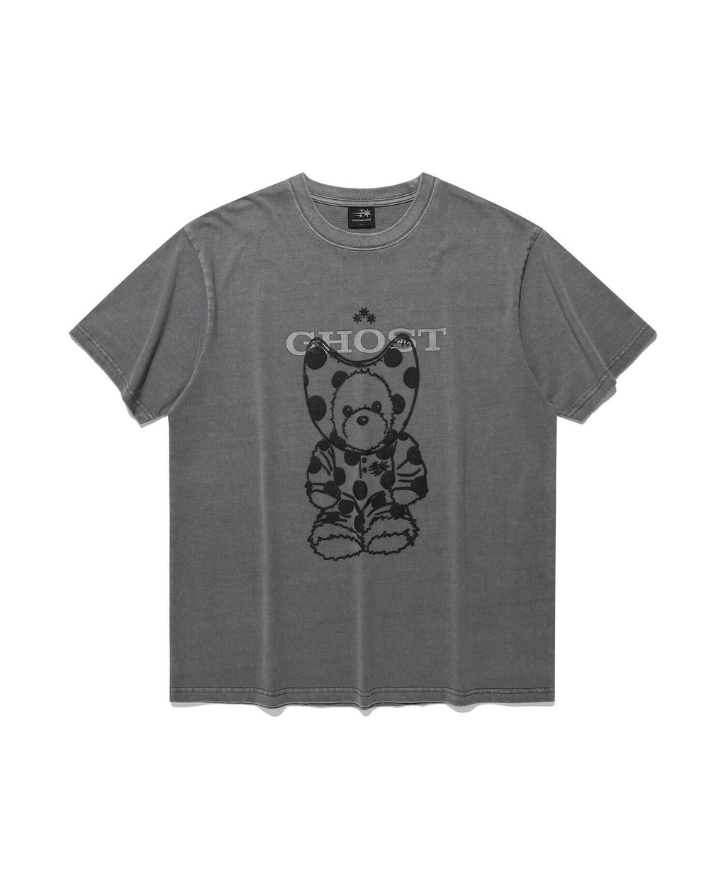 【niceghostclub】devil bear doll pigment dyed tee [ charcoal / pink ]
