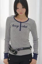 【Fancy Club】HENLEY NECK WAFFLE LONG SLEEVE [Beige / Gray]
