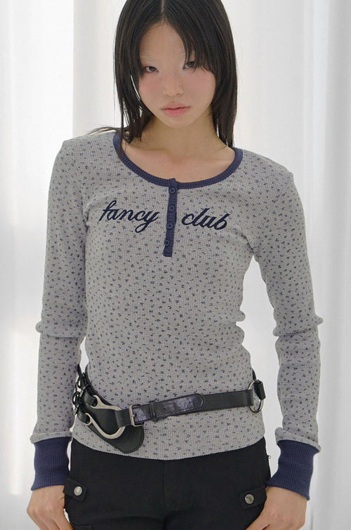 【Fancy Club】HENLEY NECK WAFFLE LONG SLEEVE [Beige / Gray]