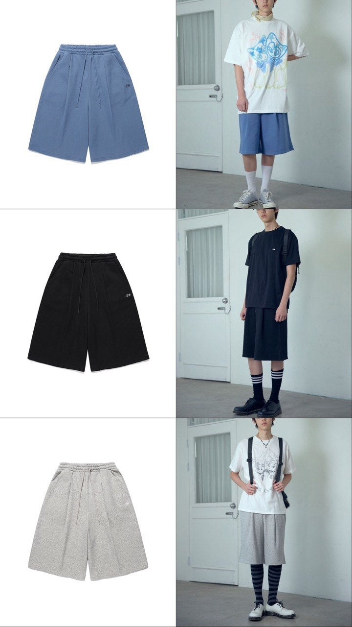 【niceghostclub】bermuda sweat shorts [ blue / black / grey ]