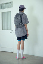 【niceghostclub】seersucker travel backpack [ navy / black ]