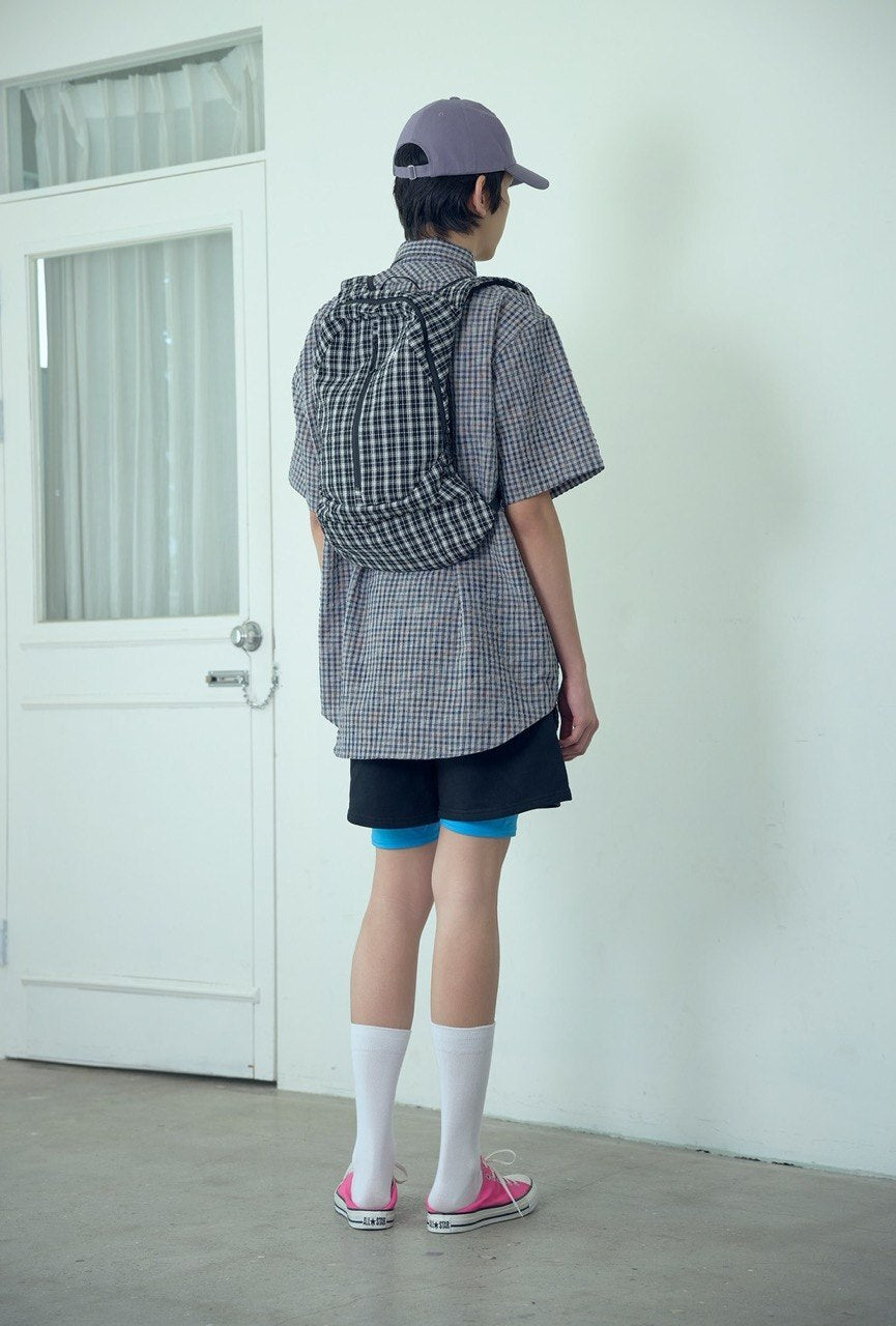 【niceghostclub】seersucker travel backpack [ navy / black ]