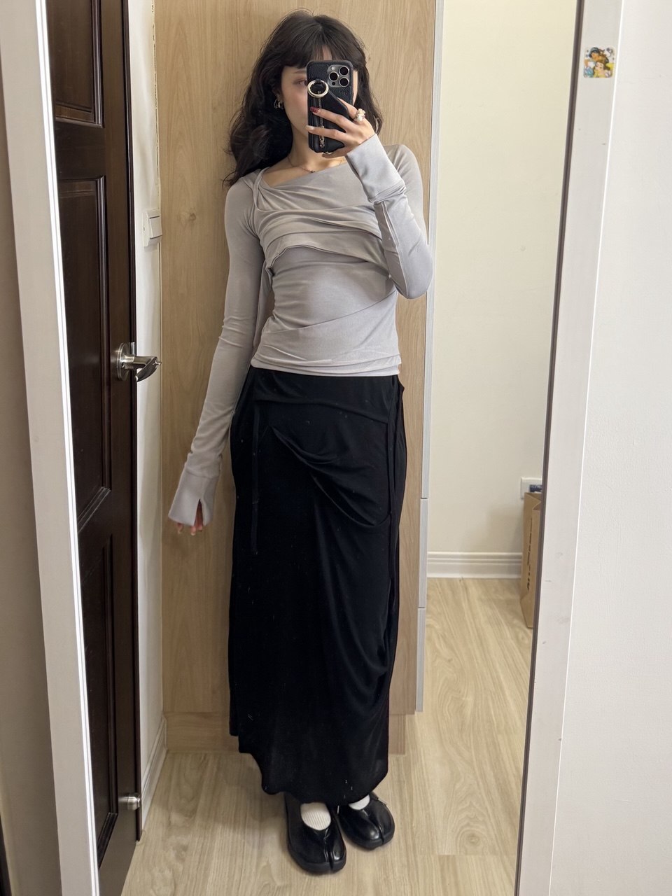 【Flare up】Layered Bustier Long Sleeve [Black / Grey / Charcoal / White]