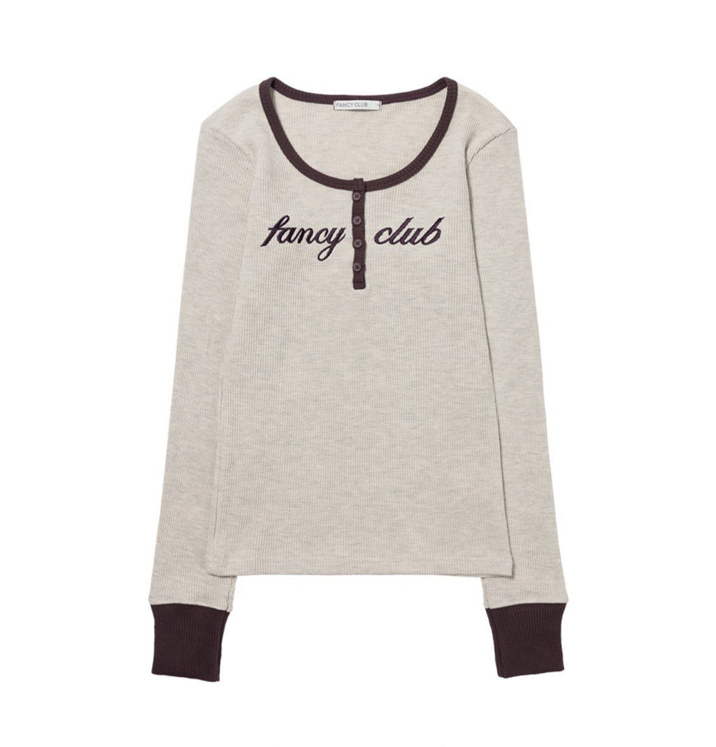 【Fancy Club】HENLEY NECK WAFFLE LONG SLEEVE [Beige / Gray]