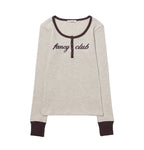 【Fancy Club】HENLEY NECK WAFFLE LONG SLEEVE [Beige / Gray]