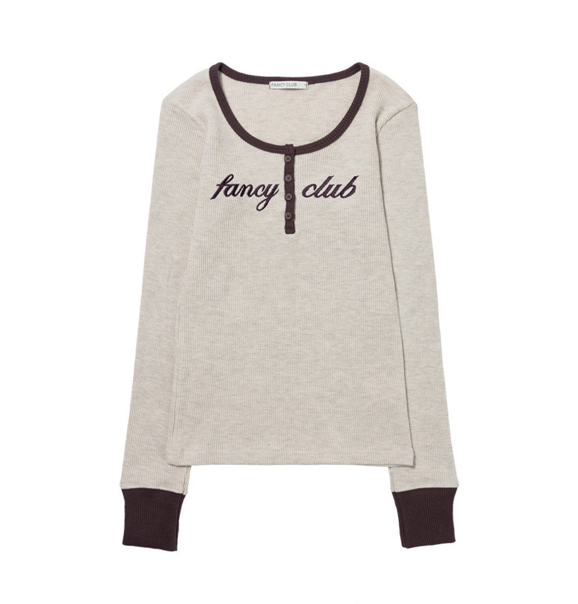 【Fancy Club】HENLEY NECK WAFFLE LONG SLEEVE [Beige / Gray]