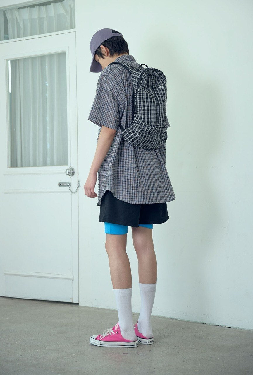 【niceghostclub】seersucker travel backpack [ navy / black ]