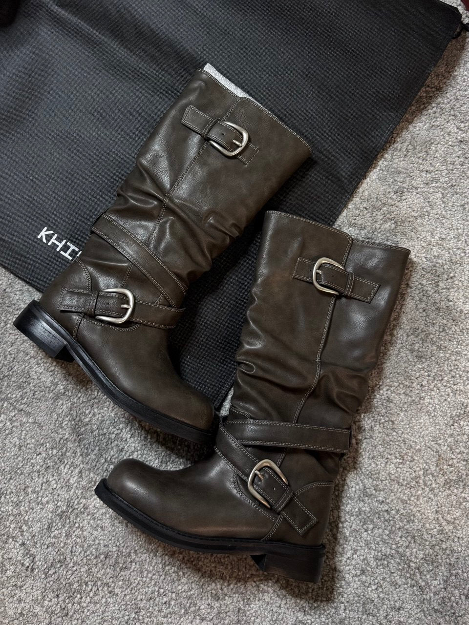 【KHIHO】RAVEN FOLDABLE BUCKLE BOOTS [ Black / Grey / Brown ]