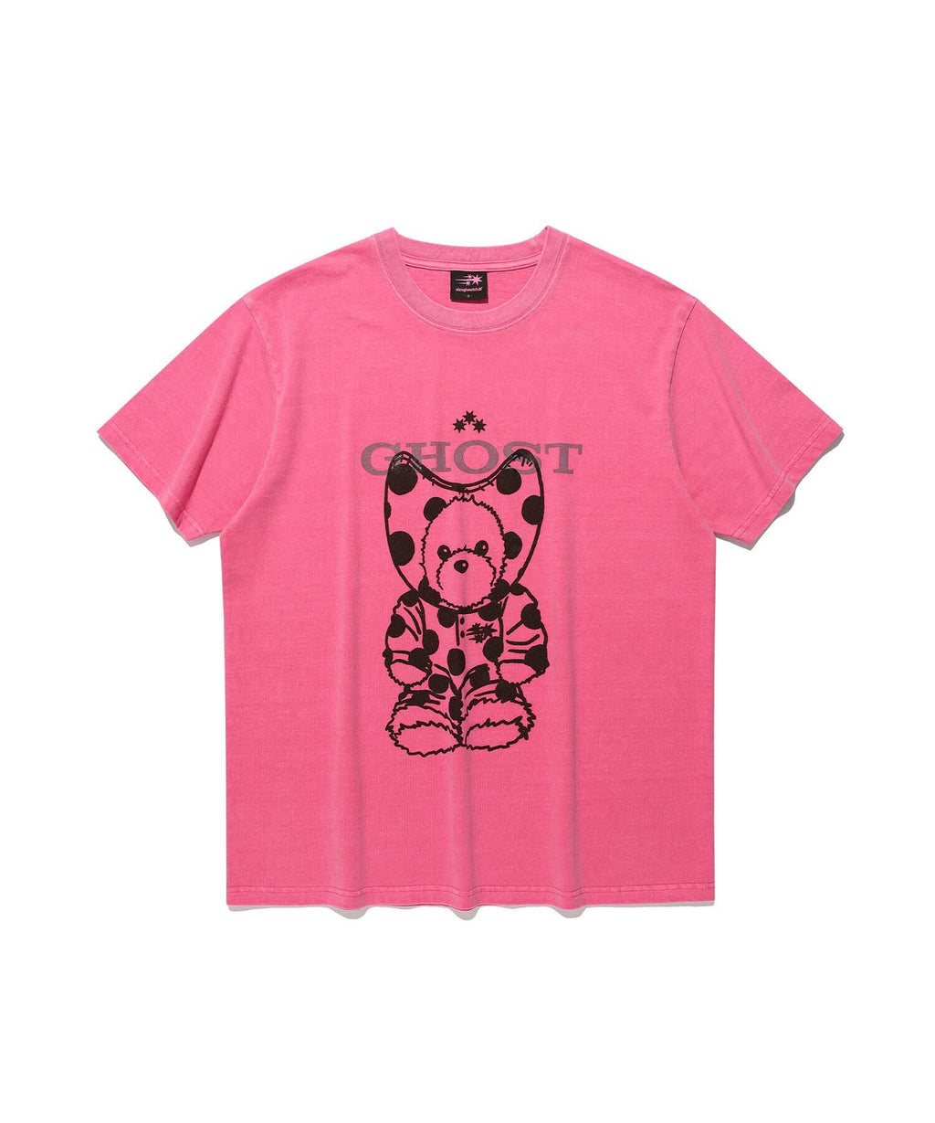 【niceghostclub】devil bear doll pigment dyed tee [ charcoal / pink ]