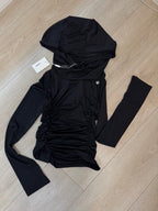 【Flare up】Hooded High Neck Long Sleeve [Charcoal / Black]