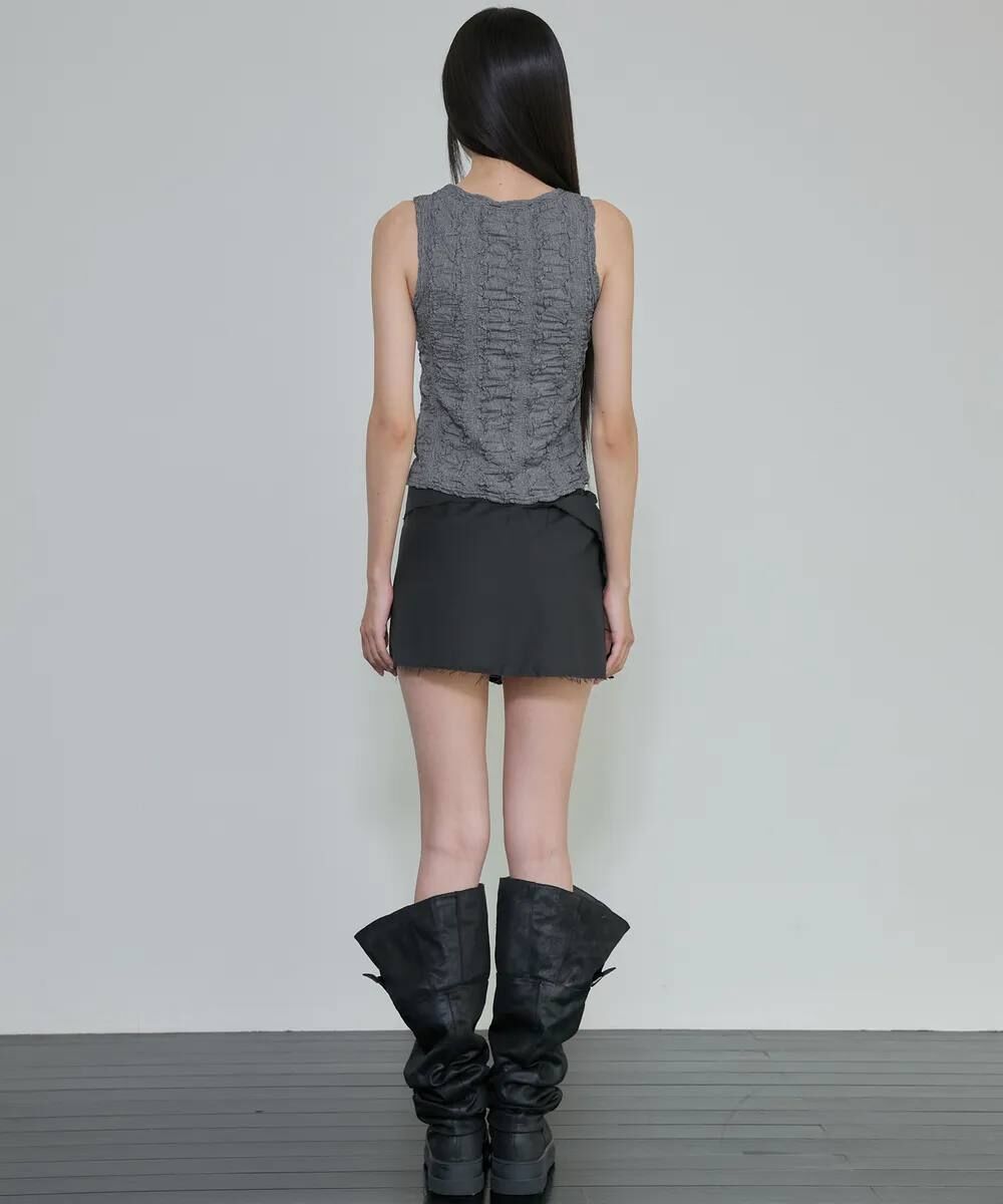 【Flare up】Crinkled Sleeveless [Black / White / Gray]