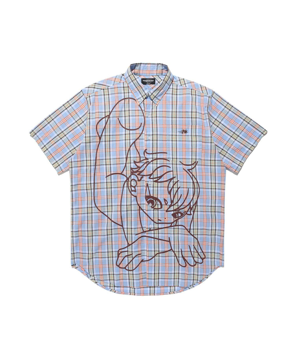 【niceghostclub】angel check big big half shirt [ blue / pink ]