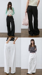 鉚釘線直筒牛仔褲  [White / Black]