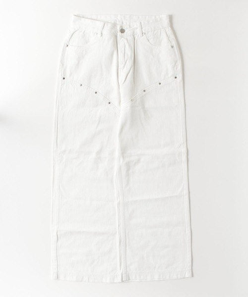 鉚釘線直筒牛仔褲  [White / Black]