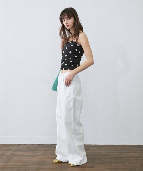 鉚釘線直筒牛仔褲  [White / Black]