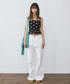 鉚釘線直筒牛仔褲  [White / Black]