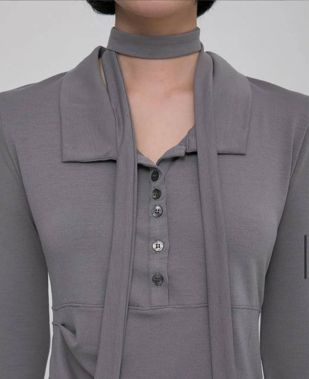 【Flare up】Asymmetrical Draped Shirt  [White / Black / Grey]