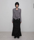【Flare up】Asymmetrical Draped Shirt  [White / Black / Grey]