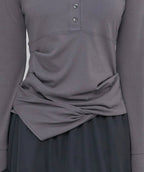 【Flare up】Asymmetrical Draped Shirt  [White / Black / Grey]