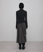 【Flare up】Asymmetrical Draped Shirt  [White / Black / Grey]