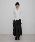 【Flare up】Asymmetrical Draped Shirt  [White / Black / Grey]