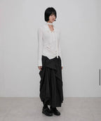 【Flare up】Asymmetrical Draped Shirt  [White / Black / Grey]