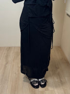 【Flare up】 Asymmetrical Draped Long Skirt [Black / Charcoal]