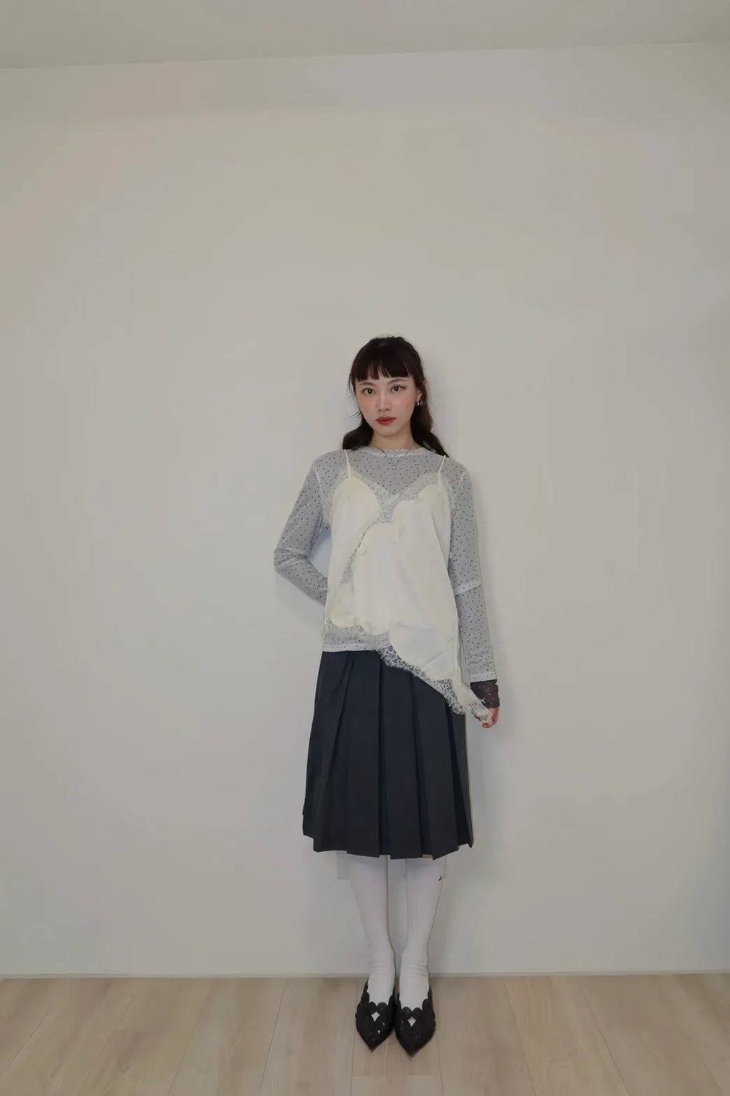 波點透膚內搭上衣