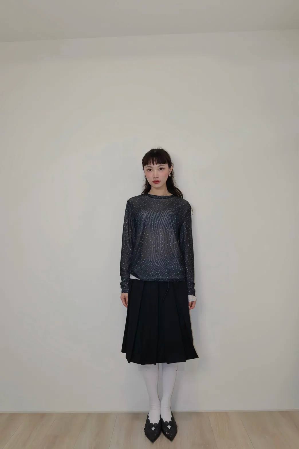 波點透膚內搭上衣