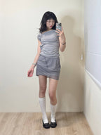 【Flare up】Draped Mesh Layered Mini Skirt [Black / Gray]