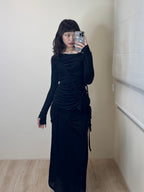 【Flare up】Handmade Twisted One-Shoulder Long Sleeve [Black / White / Gray]