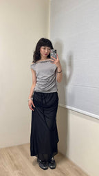 【Flare up】Braided Drape One-Shoulder Top  [Black / White]
