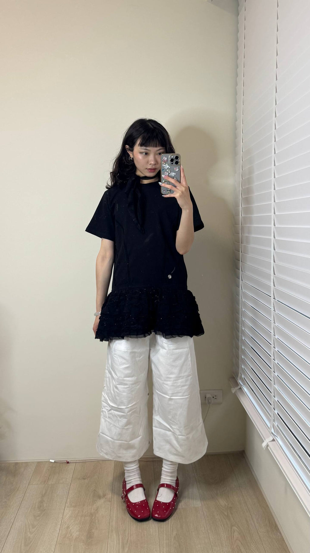 【Flare up】Layered Frill T-Shirt [White / Black]