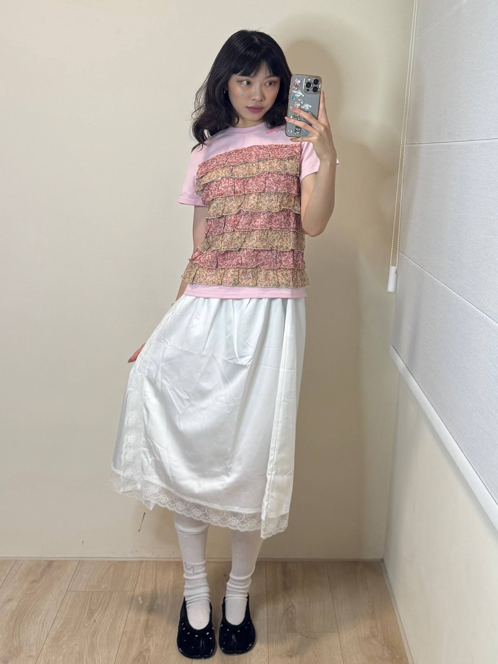 【niceghostclub】FFATS flower frill tee [ pink ]