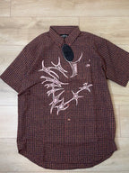 【niceghostclub】tornado star check big big half shirt [ grey / brown ]
