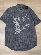 【niceghostclub】tornado star check big big half shirt [ grey / brown ]