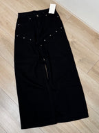 鉚釘線直筒牛仔褲  [White / Black]