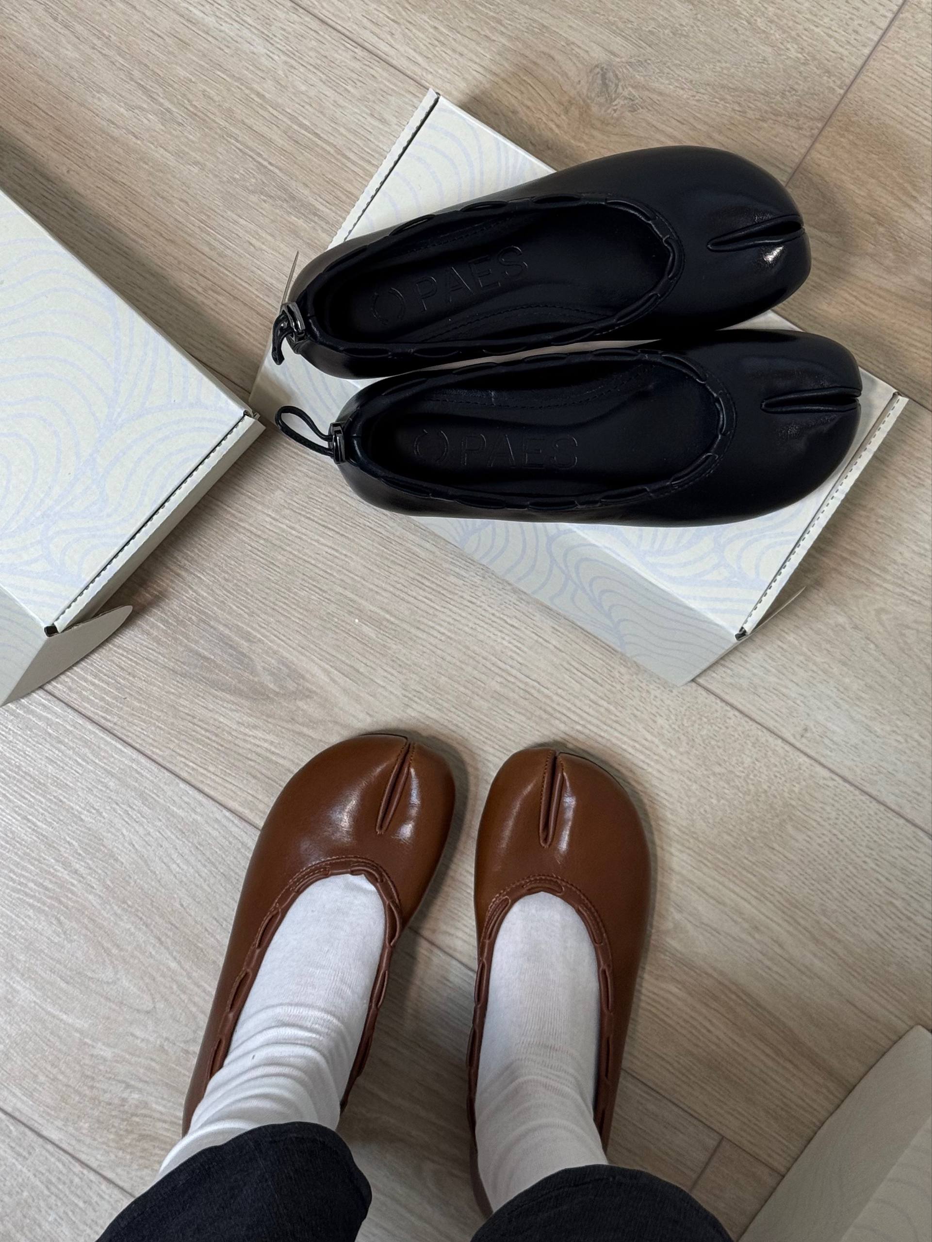 【PAES】Leather String Flat [ Brown / Black ]