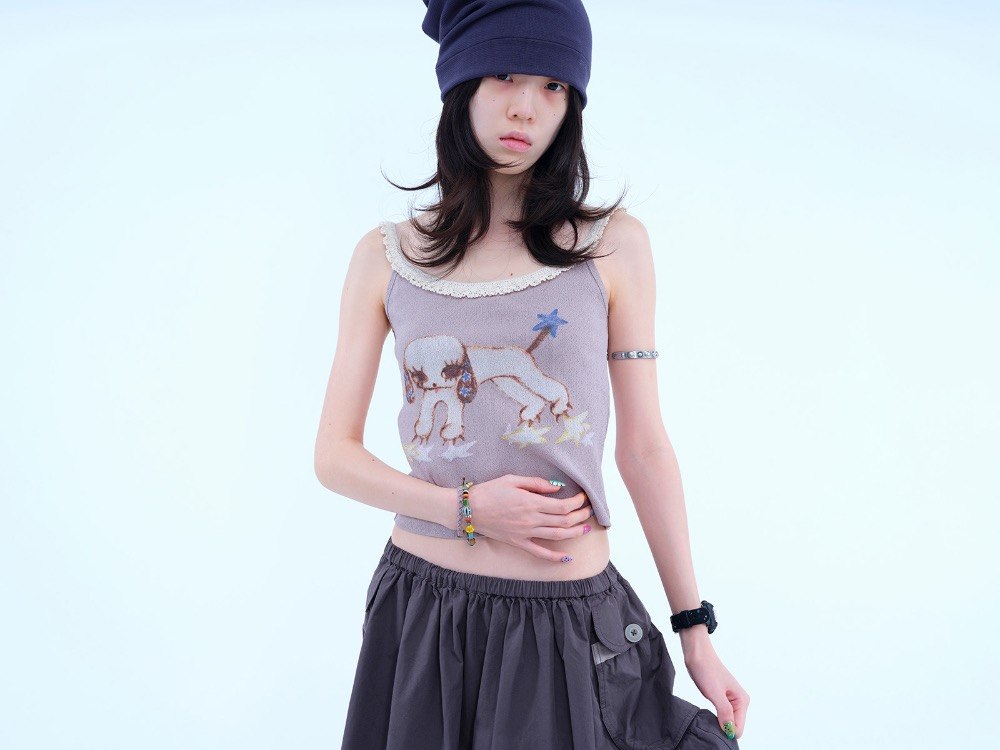 【COYSEIO】VINTAGE PUPPY LACE SLEEVELESS [ MELANGE / PURPLE ]