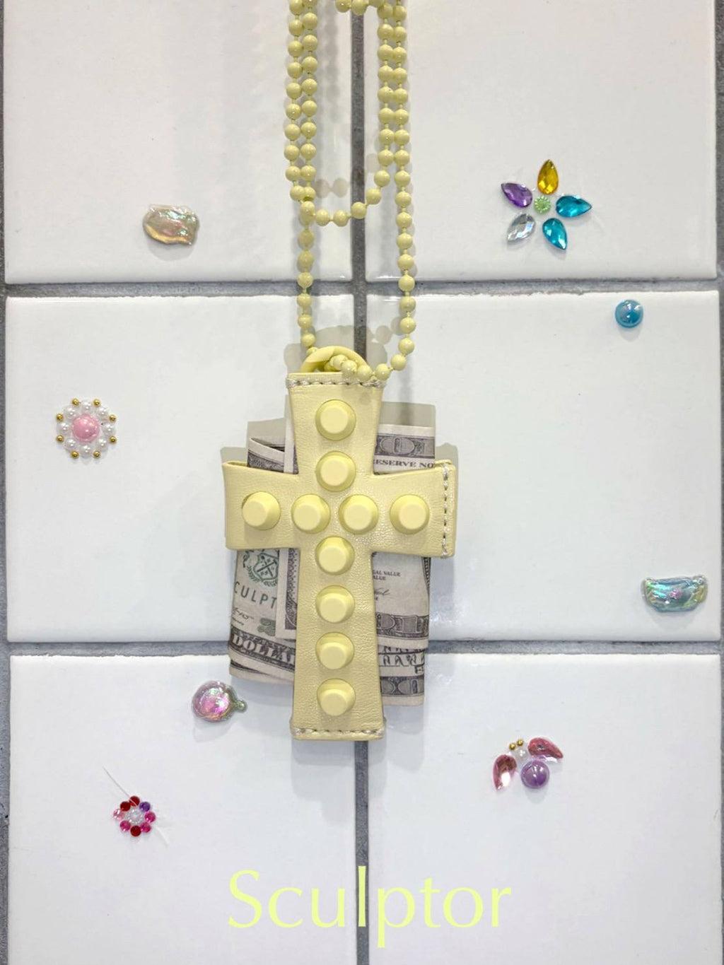 【SCULPTOR】Cross Stud Strap Wallet - 5 colors