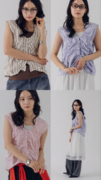 無袖褶皺線條襯衫 - 3 colors