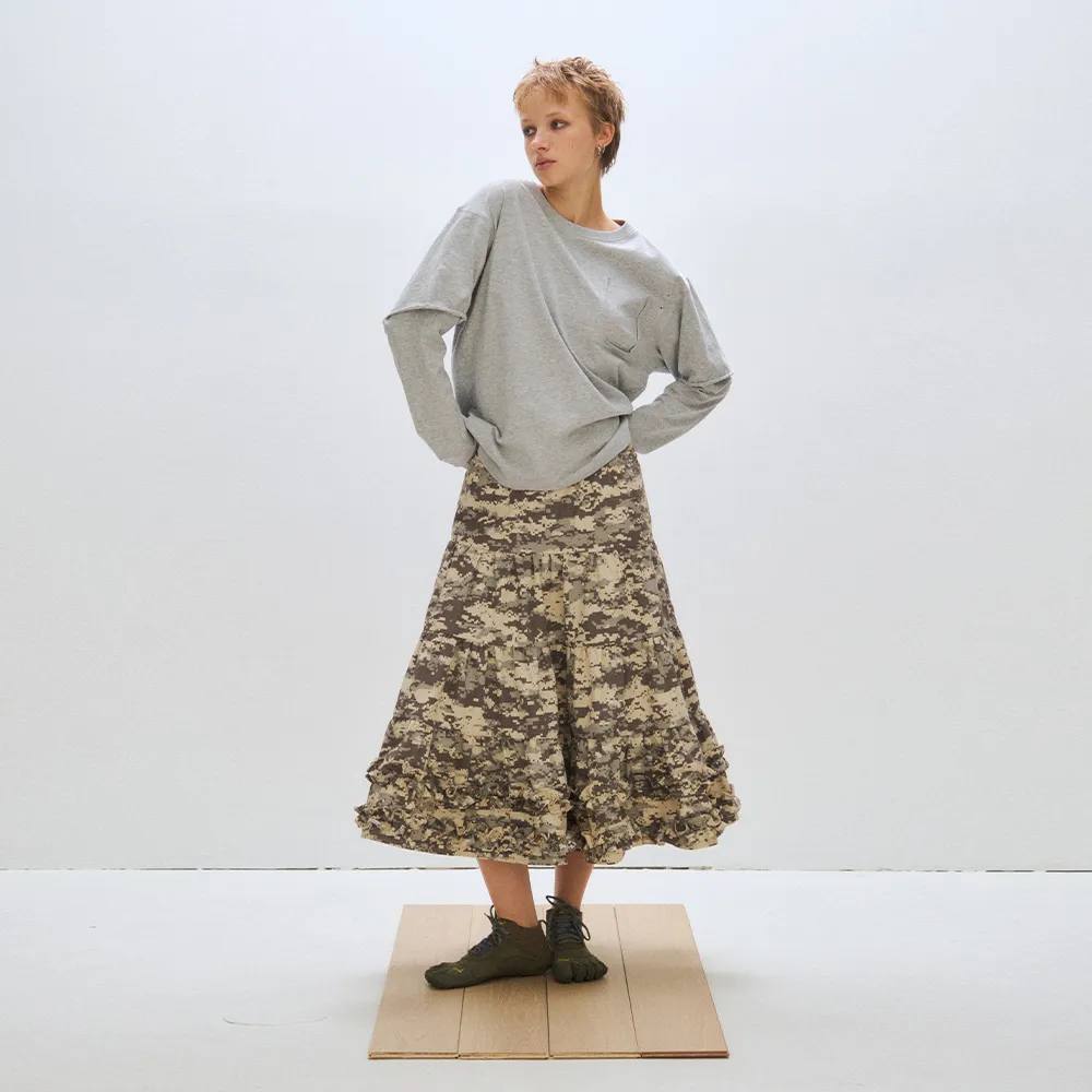 MIDDLE FRILL SKIRT - CAMO