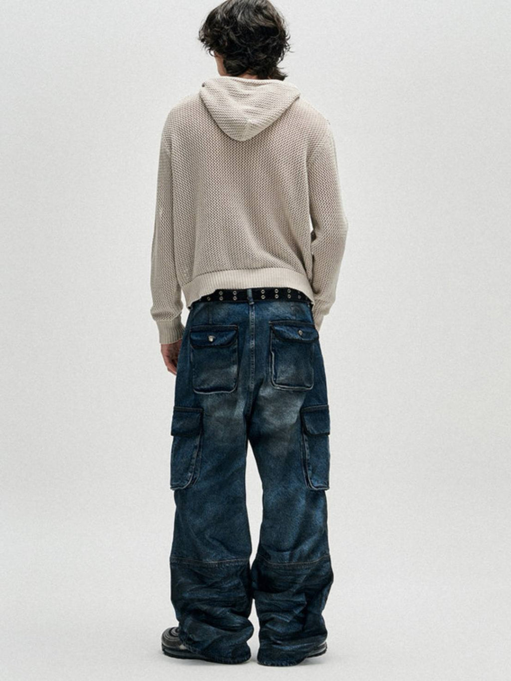 【NOT4NERD】Dirty Washed Parachute Cargo Denim Pants - Deep Blue