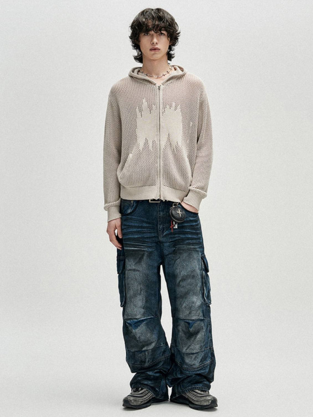 【NOT4NERD】Dirty Washed Parachute Cargo Denim Pants - Deep Blue