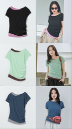 【JEANASIS】側邊抓皺假兩件短袖 - 3 colors