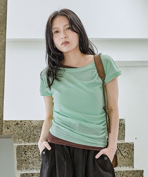 【JEANASIS】側邊抓皺假兩件短袖 - 3 colors