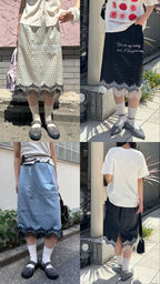 【CIAOPANIC】圓點圖案緞面刺繡五分裙 - 3 colors