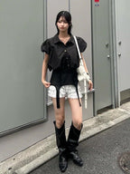 【WWG】澎澎袖短版襯衫