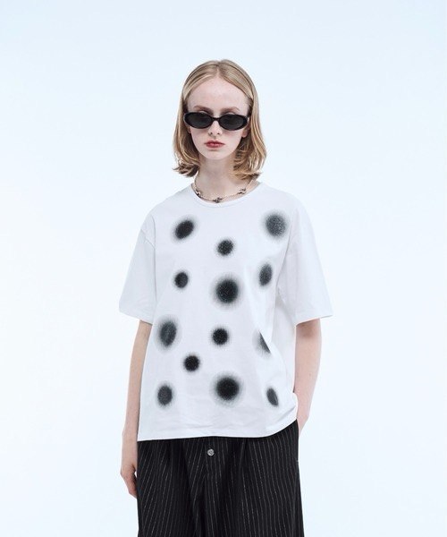 【seyto】Gradation lame dot print graphic tee